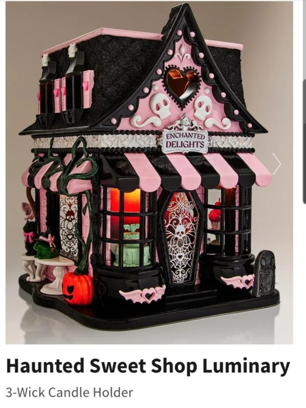 Bath & Body Works Haunted Sweet Shop Luminary - Pink & Black with Orange Accent